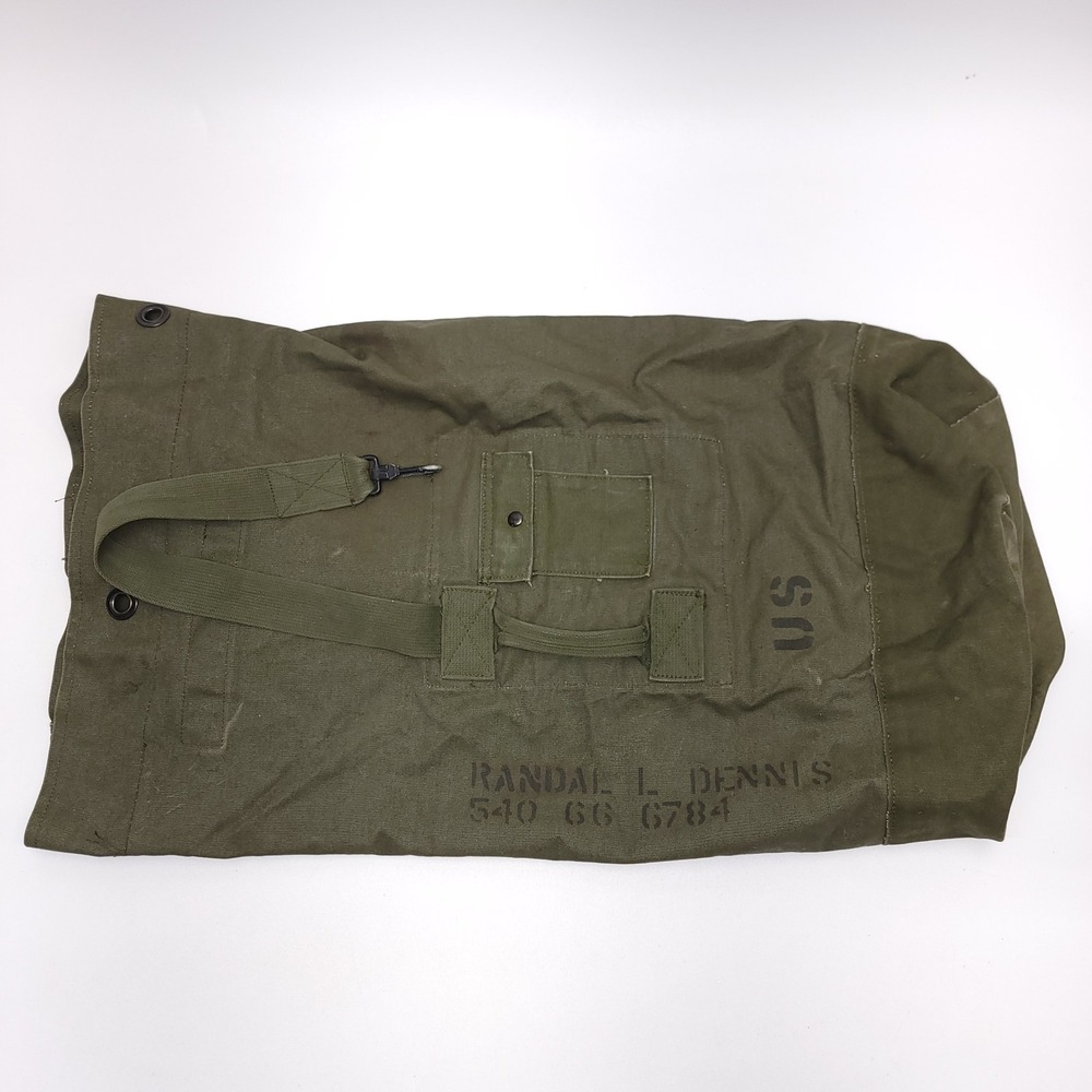 Vintage US Military Olive Drab Canvas Top Load Duffle Bag with Strap USGI
